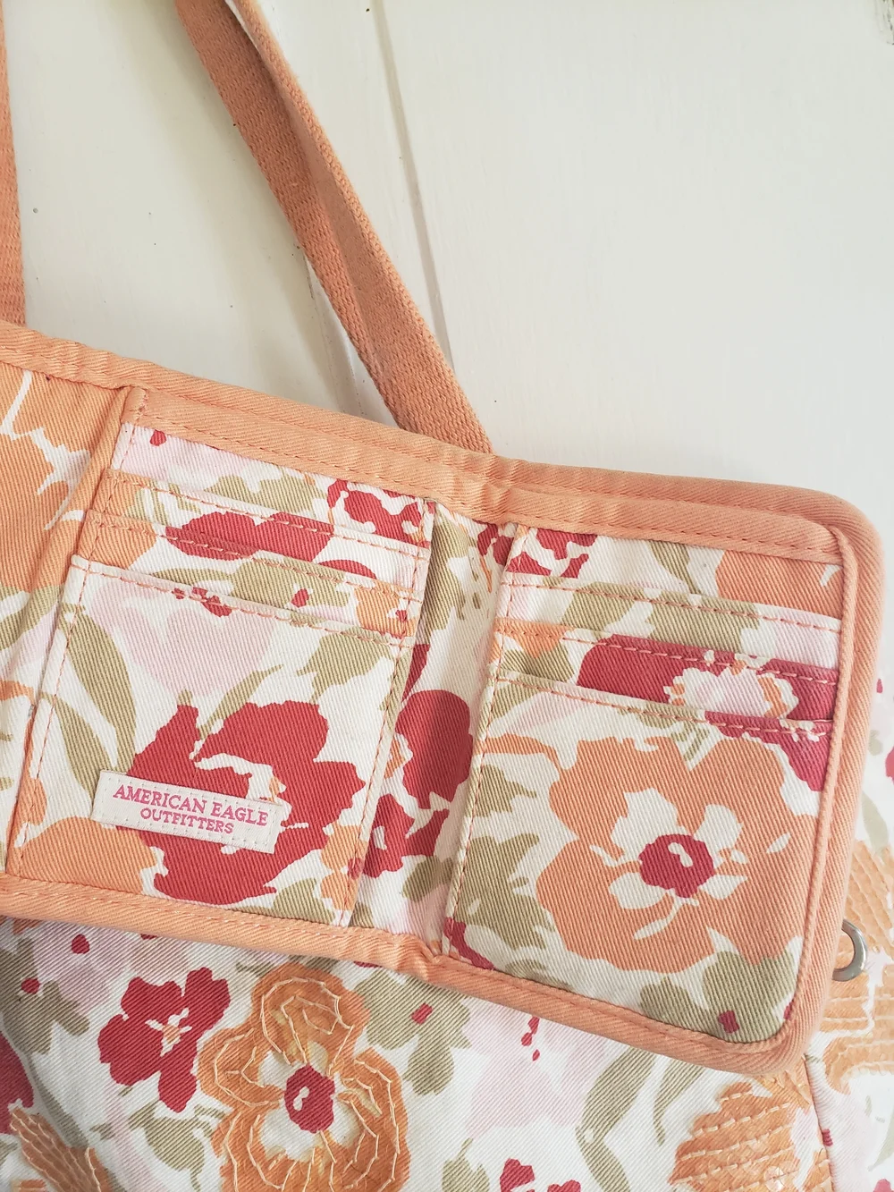 Floral Canvas Tote Bag in Coral and Peach - Picture 8 of 8